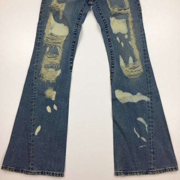 NWT TRUE RELIGION Bleach Distressed Flare Leg 5 Pocket Logo Hardware Jeans - Picture 8 of 15